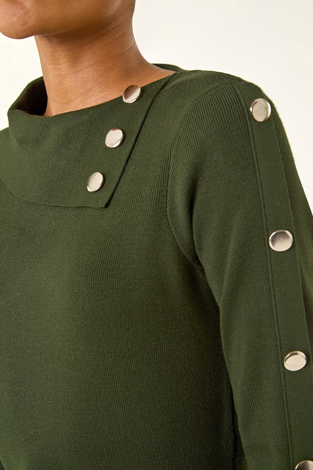 Dark Green Button Detail Roll Neck Jumper Dress, Image 6 of 5