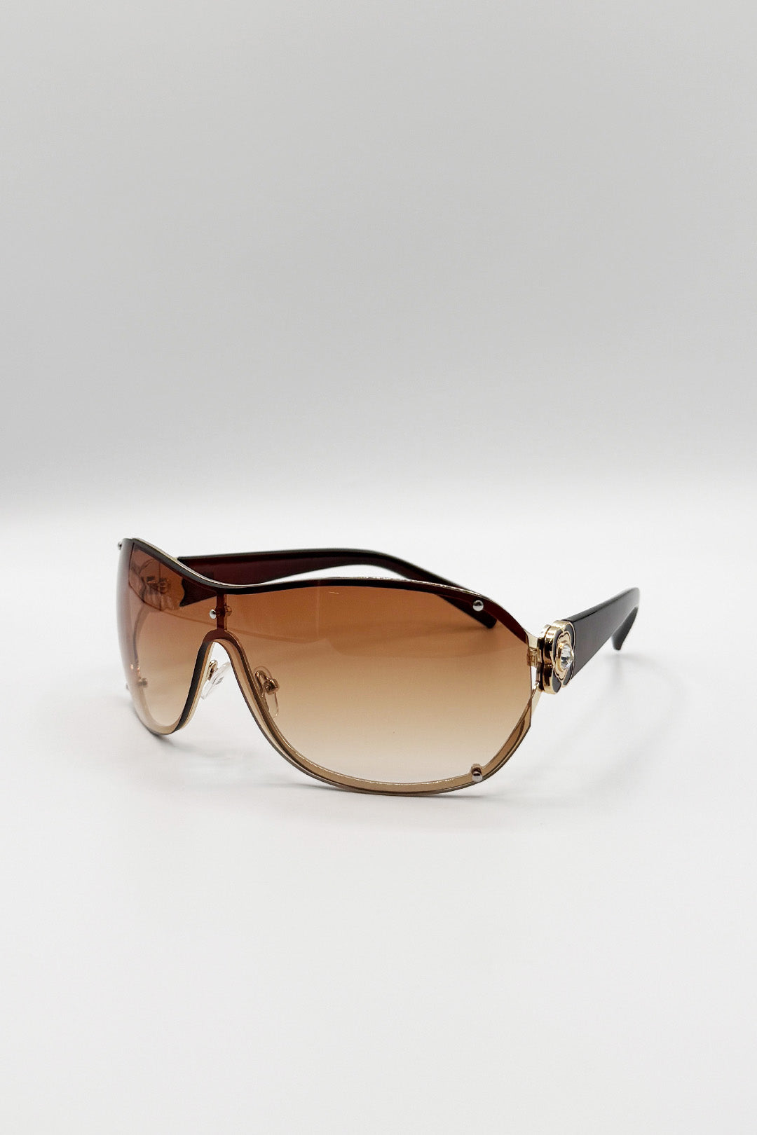 Brown SVNX Brown Vintage Rose Wrap Around Sunglasses In Brown, Image 4 of 6