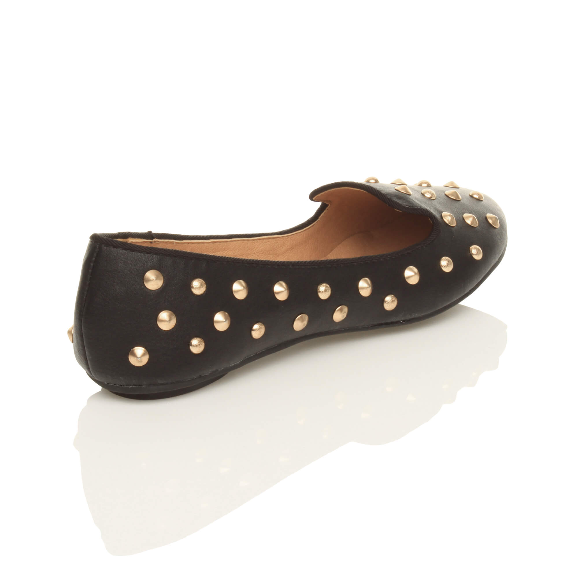Black Flat Studded Loafers Ballet Pumps, Image 4 of 6