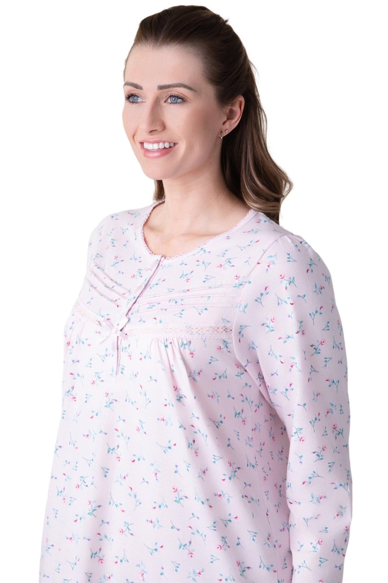 Pink Camille Lingerie Pink Jersey Long Sleeve Floral Print Nightdress, Image 5 of 5