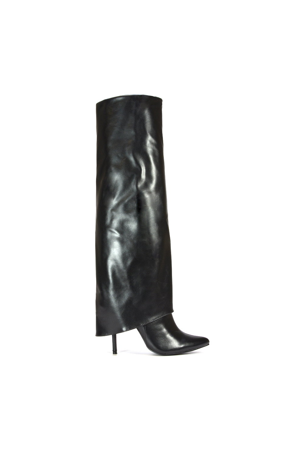 Black 'Shauna' Foldover Knee High Boots With Stiletto Heel, Image 1 of 6