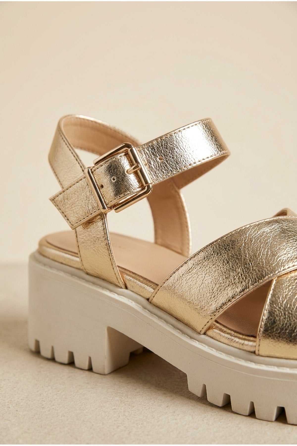 Gold Edie Chunky Sole Crossover Strap Sandals, Image 2 of 4