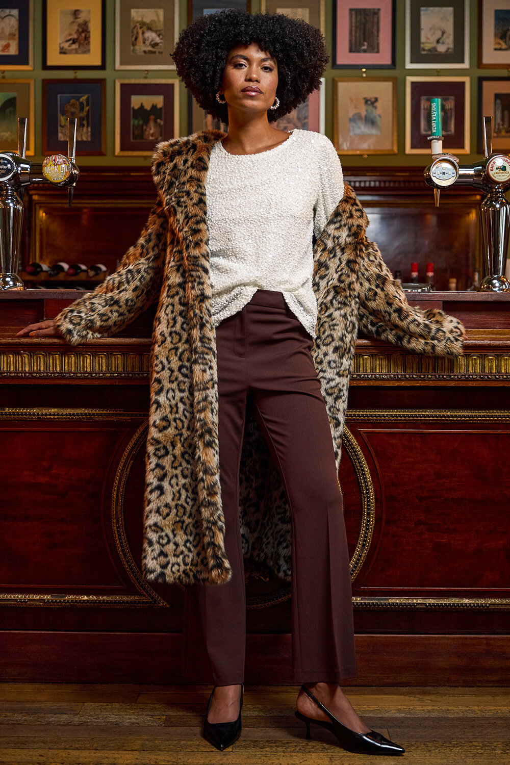 Dark Brown Long Bootcut Stretch Trousers, Image 7 of 6