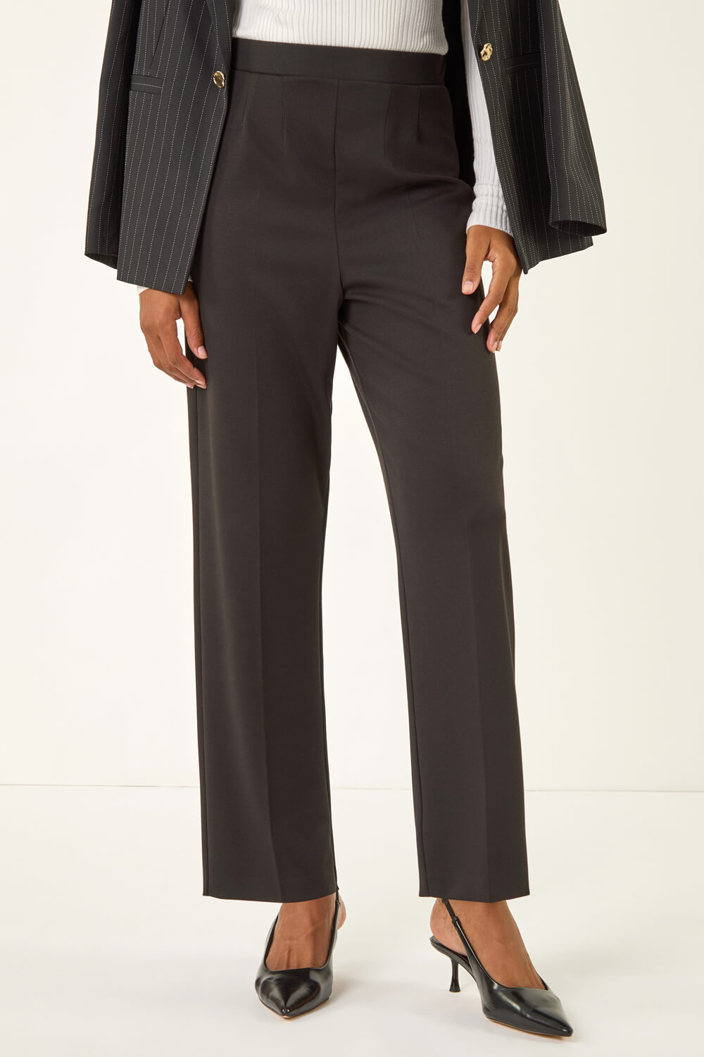 Black Straight Leg Ponte Stretch Trouser, Image 1 of 5