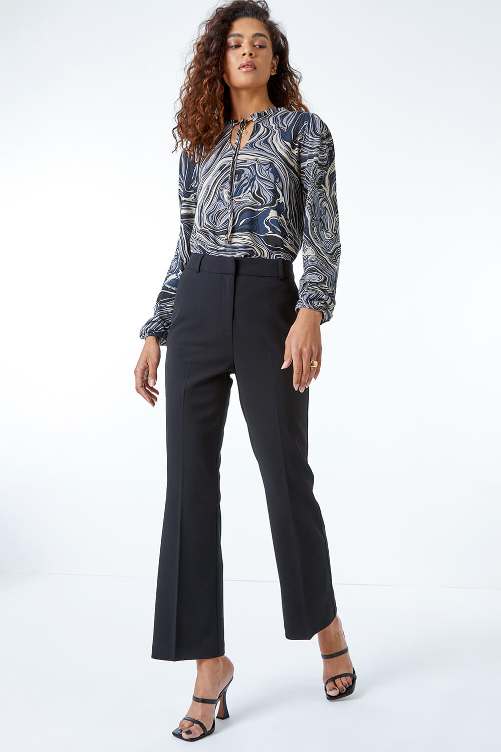 Black Short Bootcut Stretch Trousers, Image 4 of 5