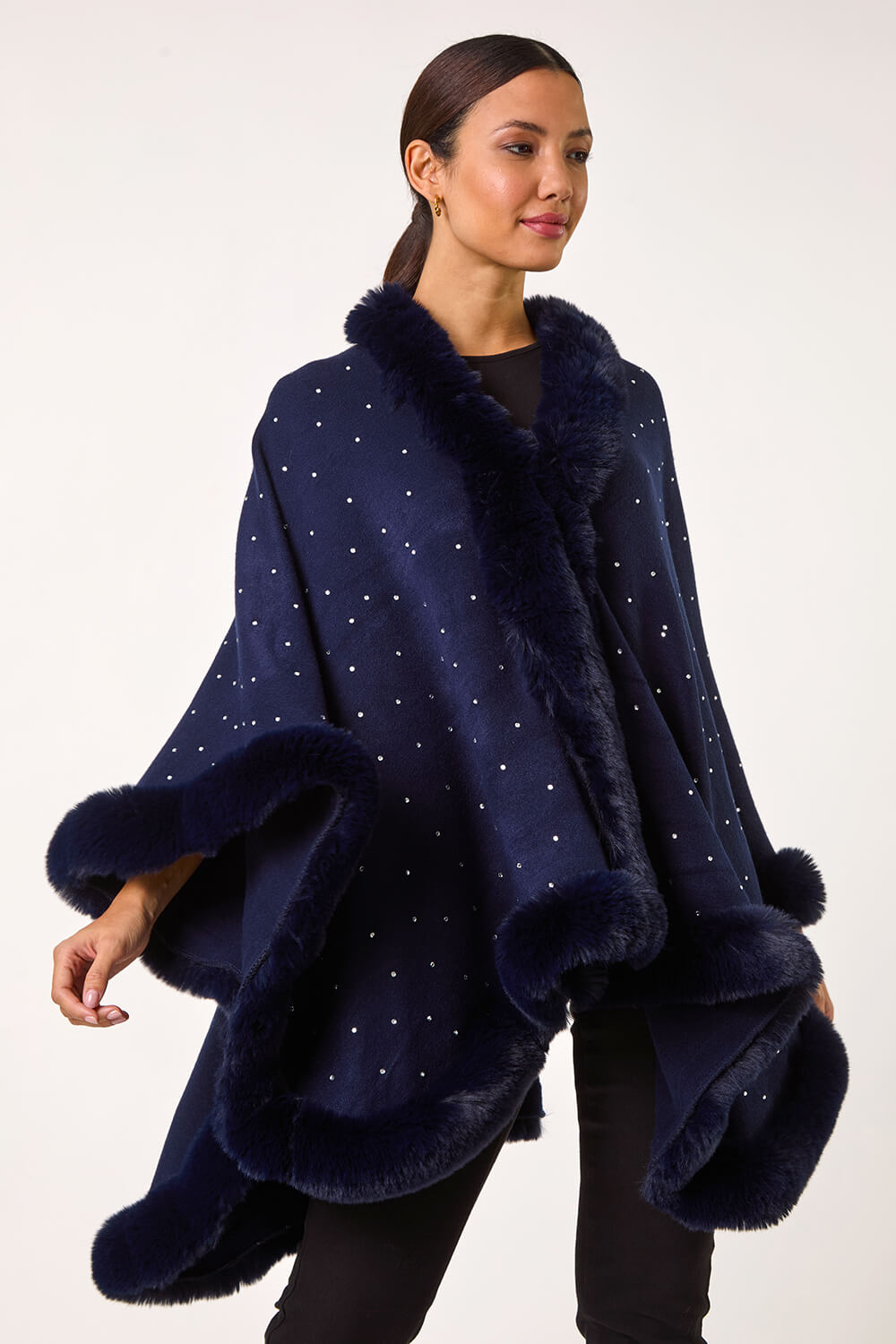 Crimson Elegance Faux Fur Trim Cape