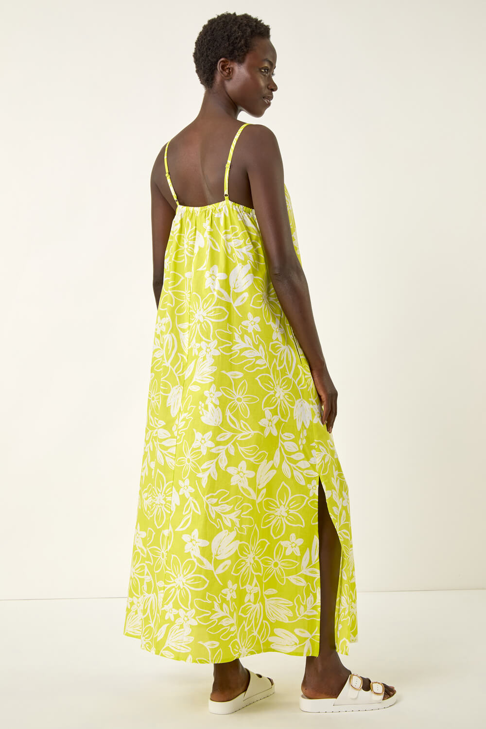 Lime Floral Strappy Maxi Dress, Image 4 of 5