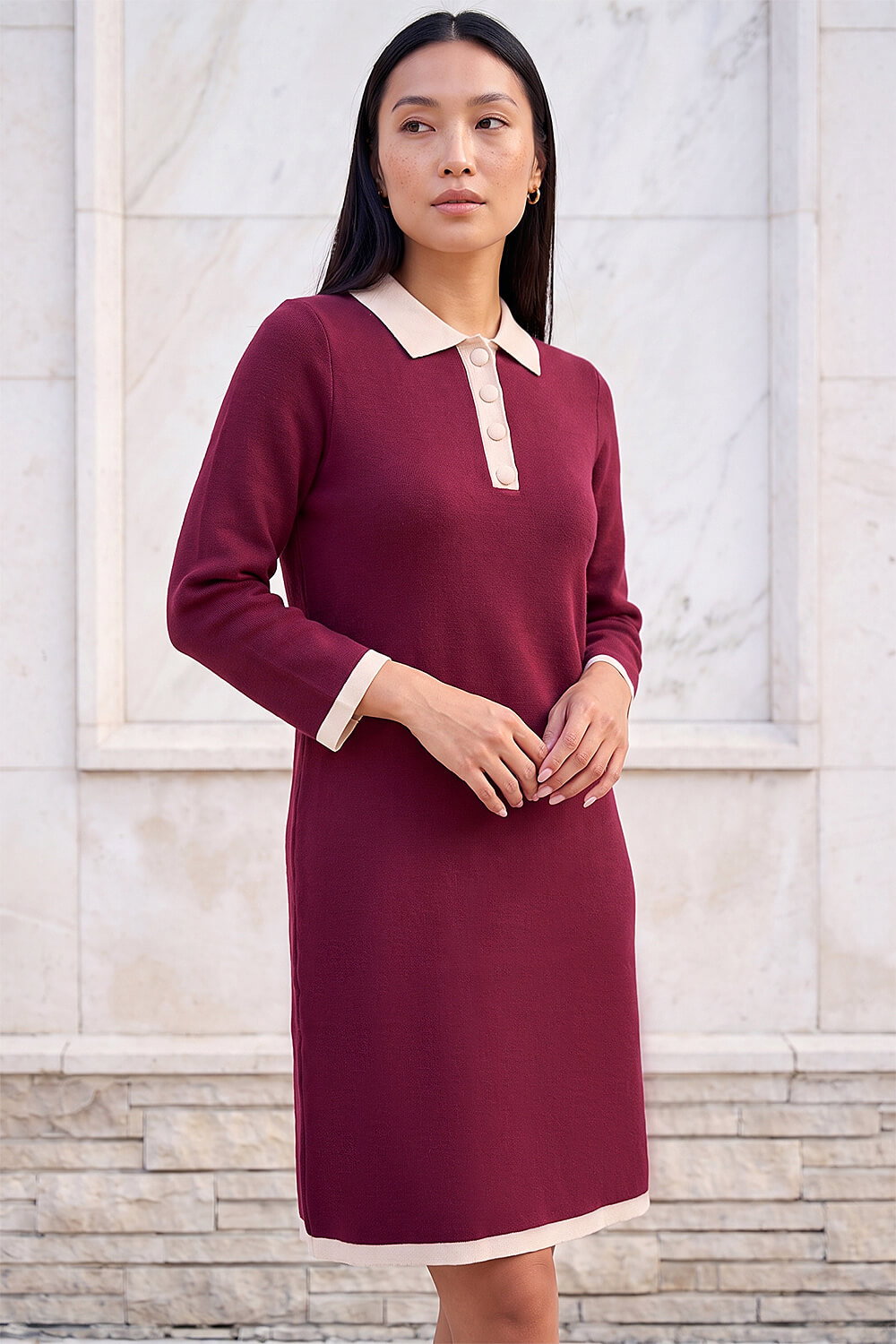 Roman Women's Wine Button Knitted Dress Size 14
