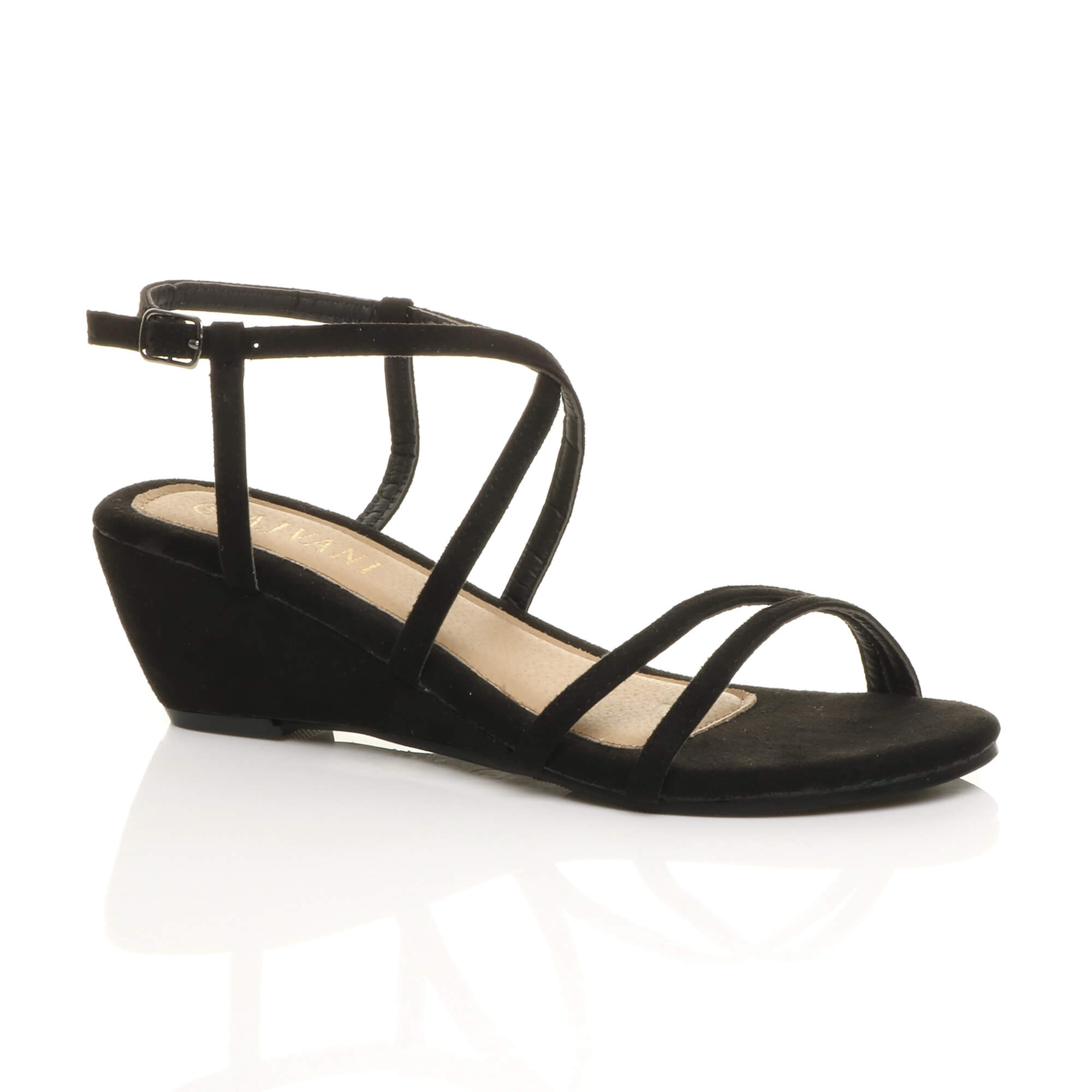 Black AJVANI Black Mid Wedge Heel Crossed Straps Sandals, Image 1 of 6