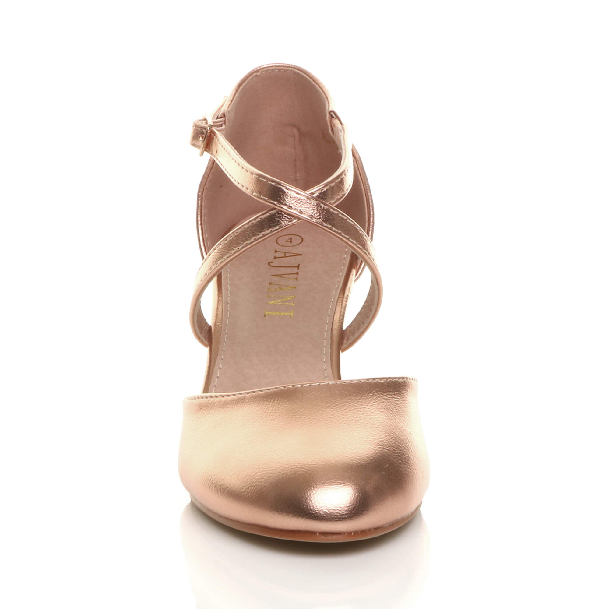 Rose Gold AJVANI Rose Gold High Heel Crossed Straps Court Shoes, Image 6 of 6