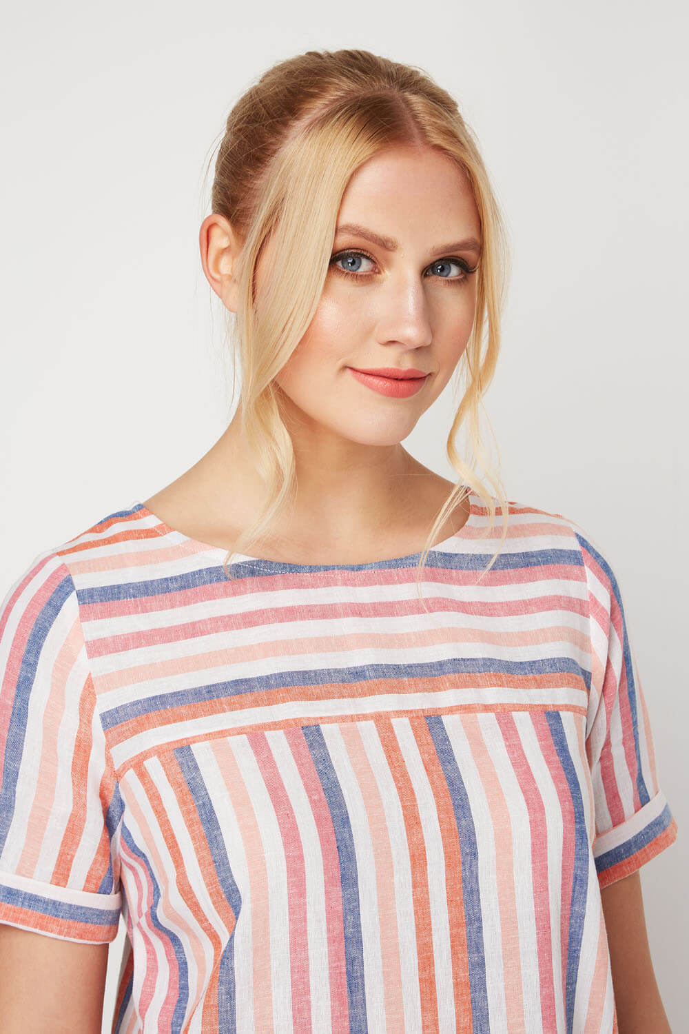 Multi Coloured Striped Linen Blend Tunic Dress, Image 5 of 5