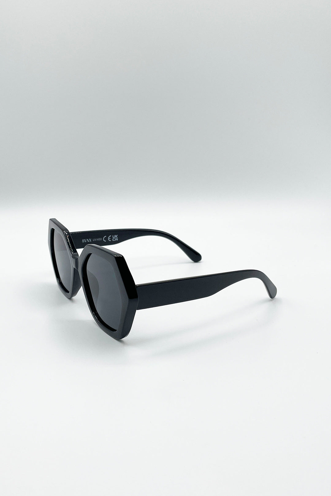 Black Oversized Rounded Angular Sunglasses, Image 3 of 5