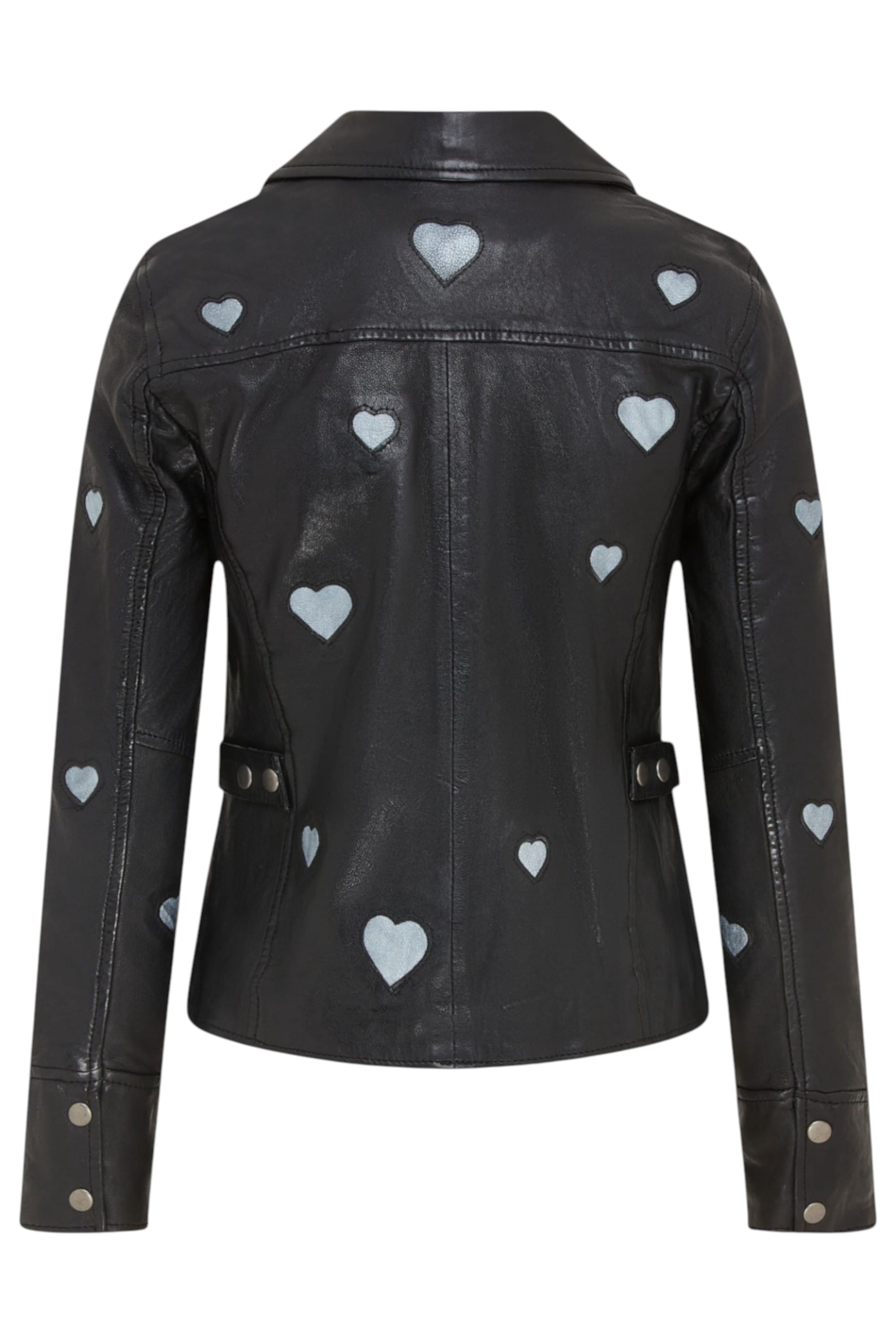 Charcoal Leather Hearts Biker Jacket - Wynyard, Image 5 of 6