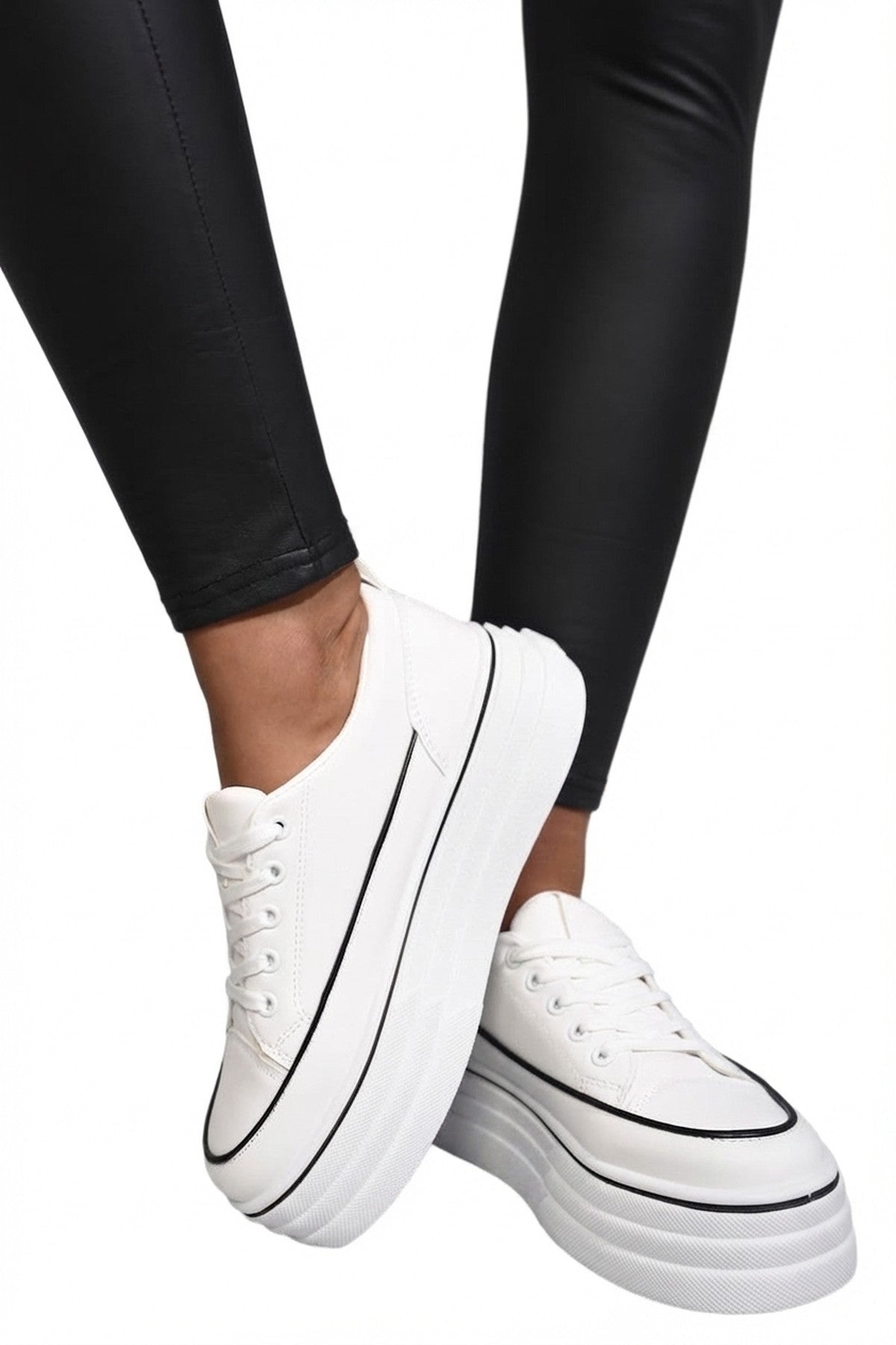 White iKrush White Breanna Platform Wedge Lace Up Trainers, Image 4 of 8