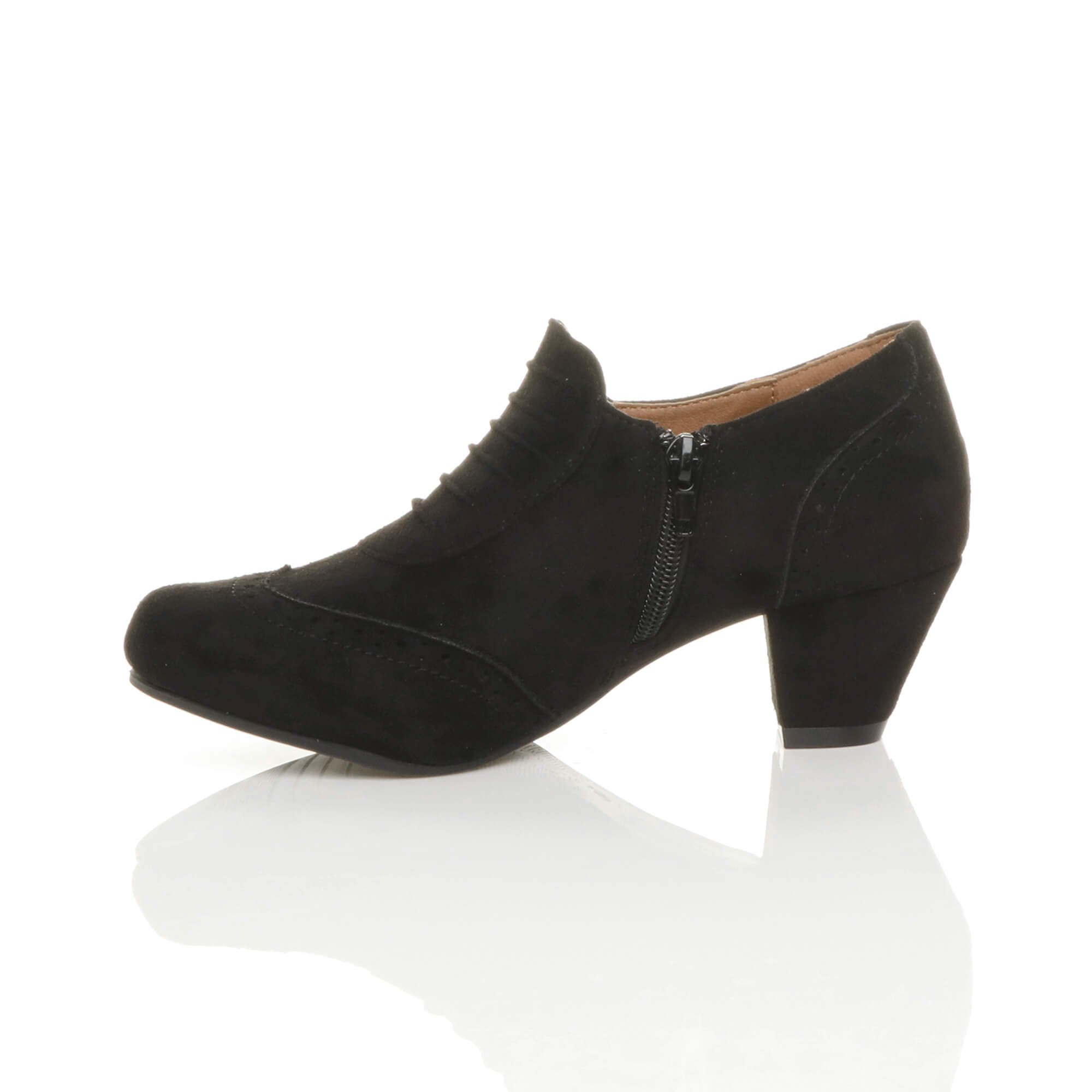 Black AJVANI Black Mid Cuban Heel Brogue Button Ankle Boots, Image 3 of 6