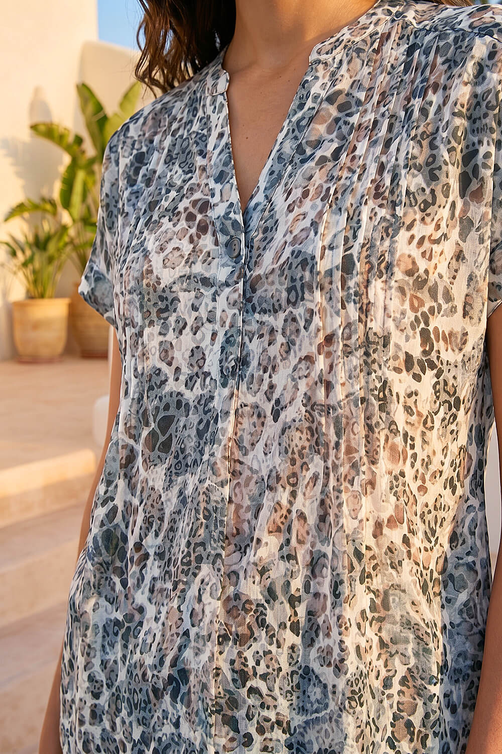 Natural Animal Print Pintuck Burnout Shirt, Image 5 of 4