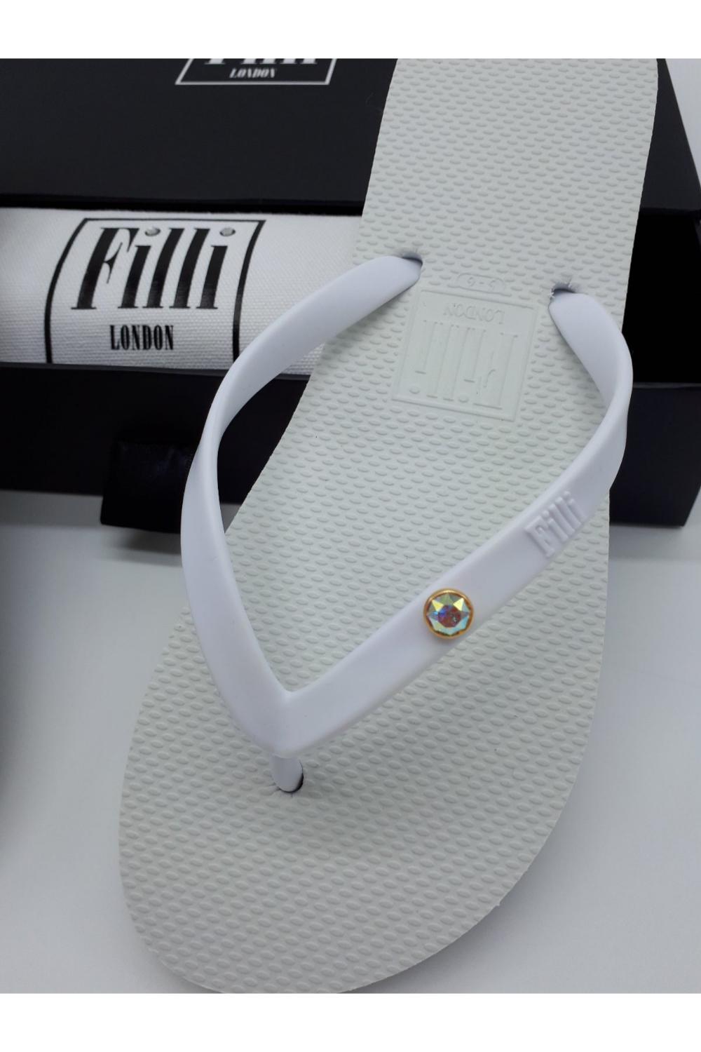 White Aurora Luxury Crystal Flip Flops, Image 3 of 4