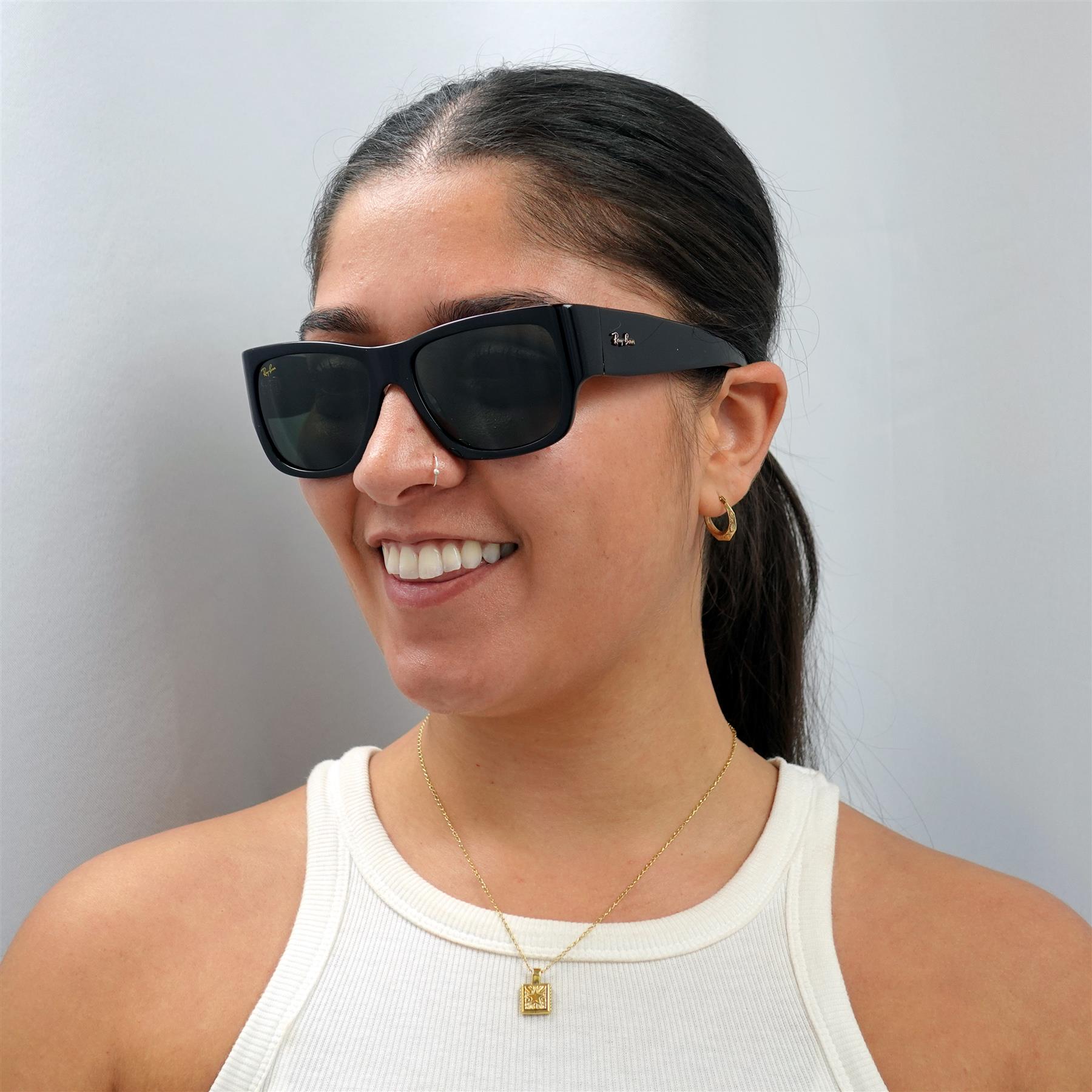 Square Shiny Black Green G-15 Nomad RB2187 Sunglasses, Image 6 of 6