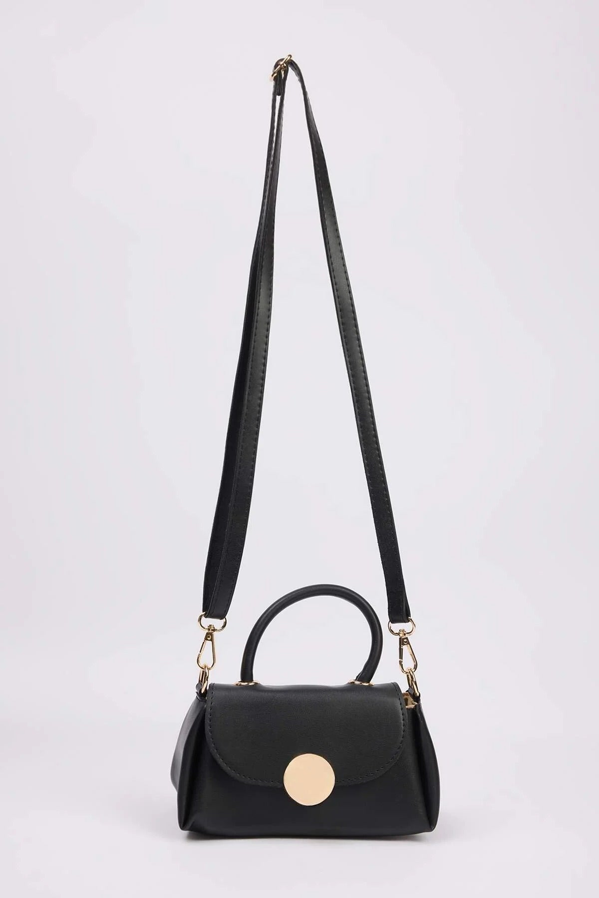 Black Mini Flap Over Cross Body Bag with Top Handle, Image 1 of 4