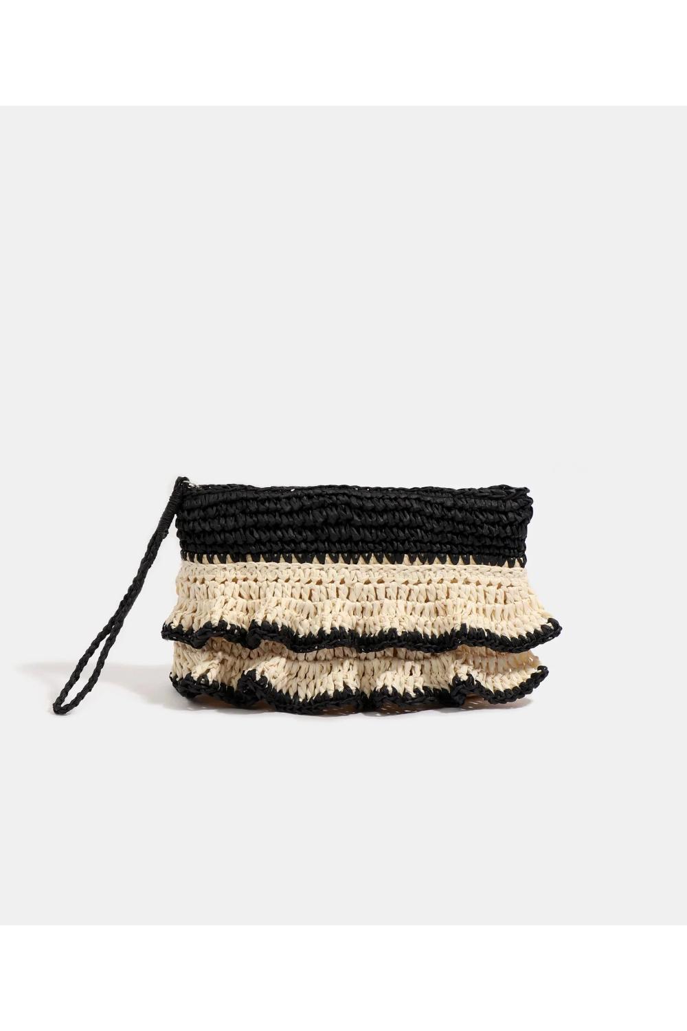 Saffira - Straw Clutch Bag - Black, Image 3 of 3