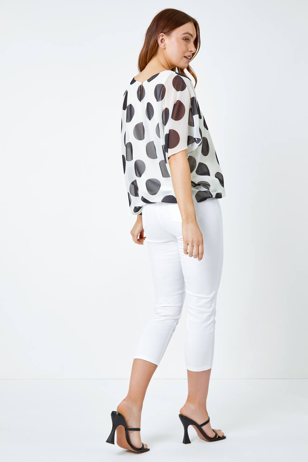 Ivory Polka Dot Bubblehem Chiffon Overlay Top, Image 4 of 5