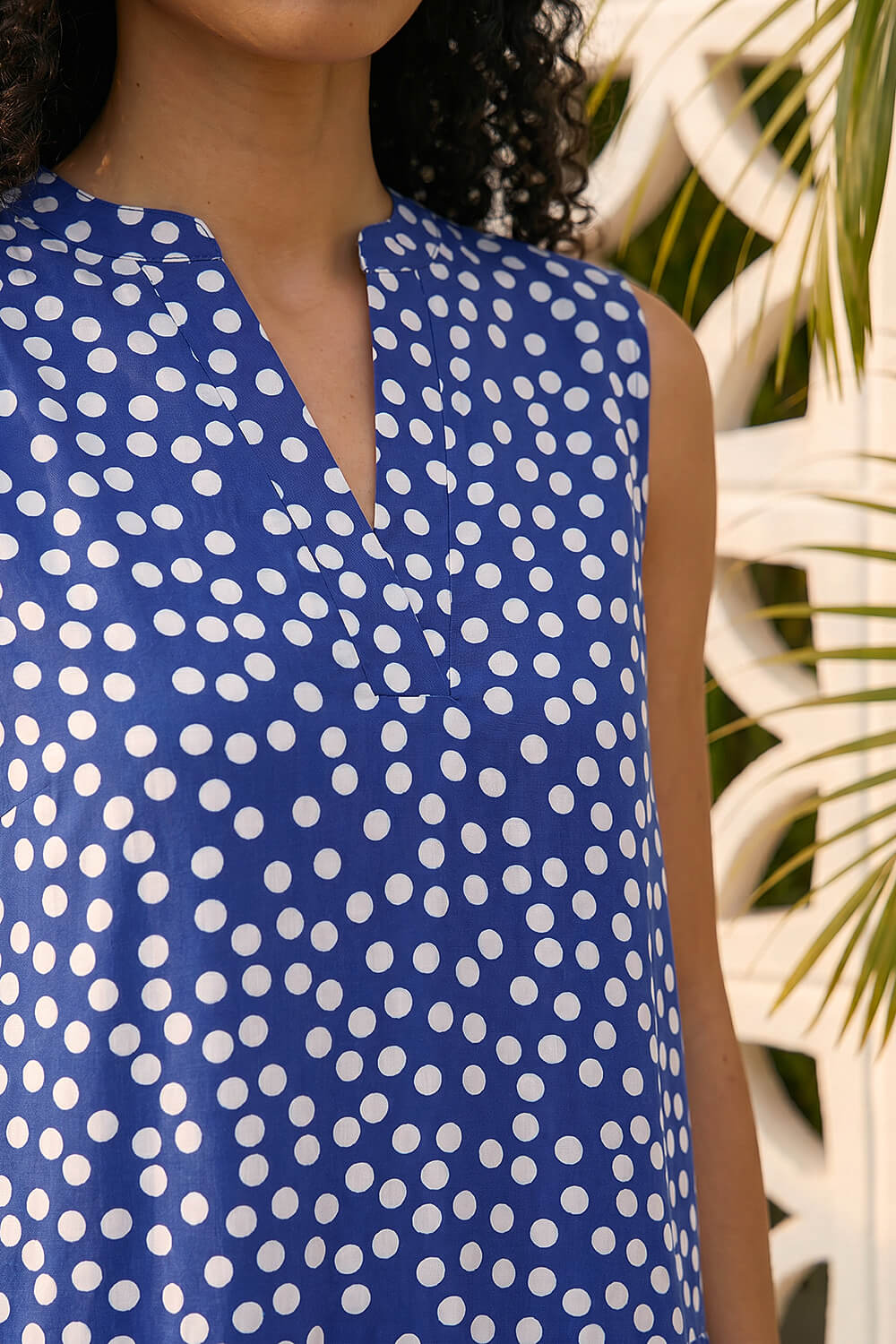 Royal Blue Polka Dot Tiered Swing Dress, Image 5 of 4