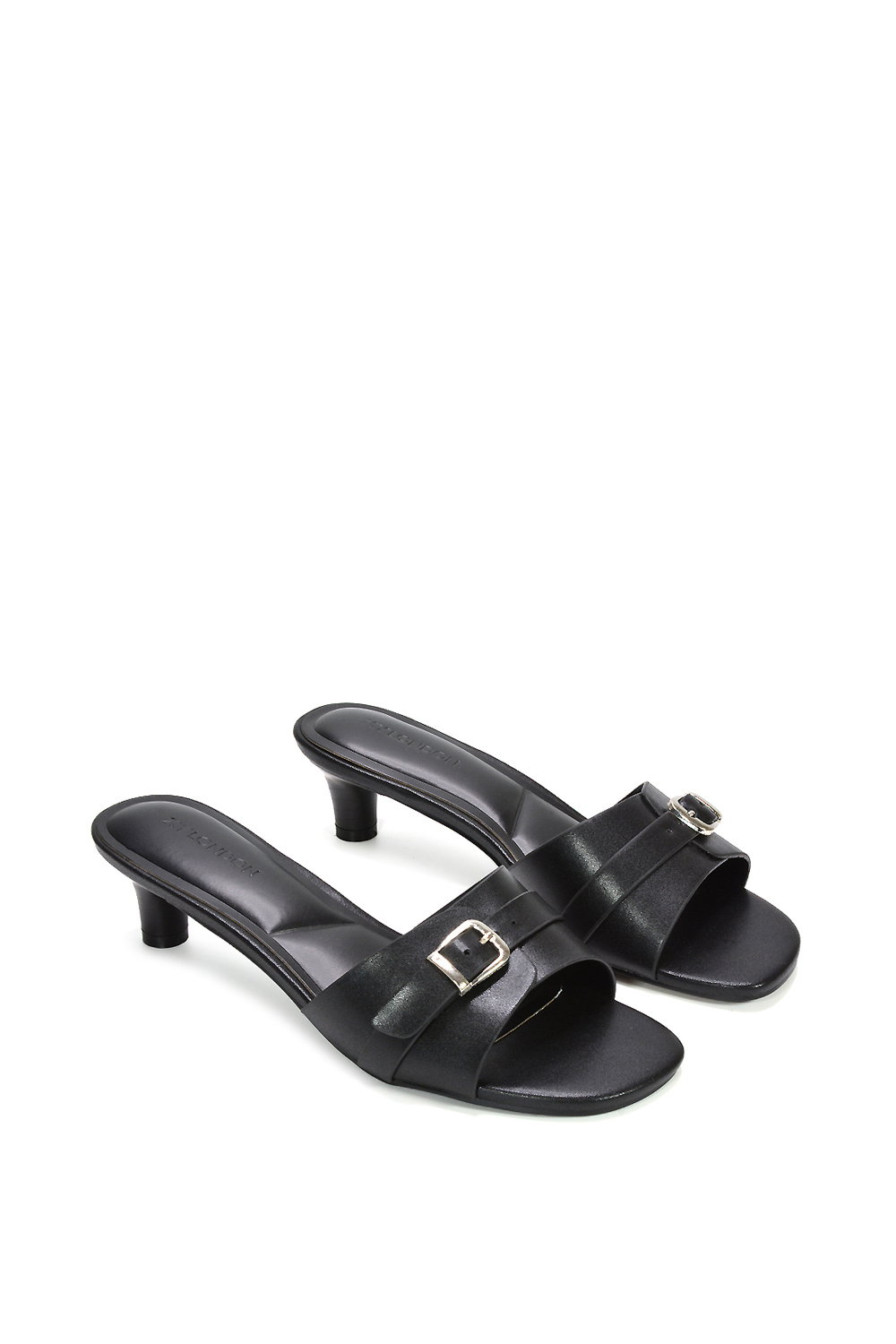 Black XY LONDON Black 'Romee' Slip On Low Kitten Heel Mule Sandals, Image 5 of 6