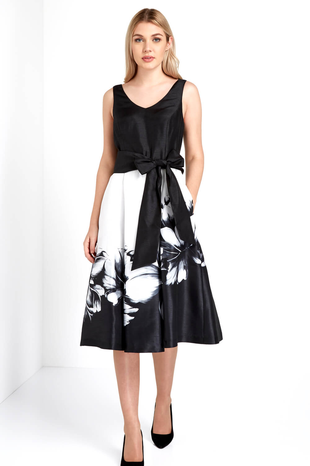 Ivory Floral Print Fit and Flare Dress, Image 3 of 4