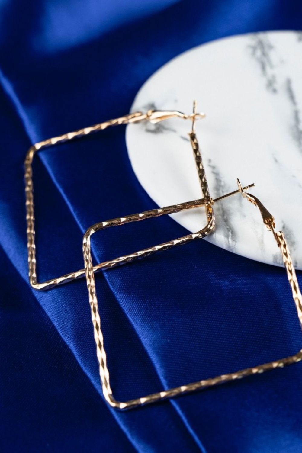Gold Hammered Square Threader Hoop Earrings, Image 2 of 2