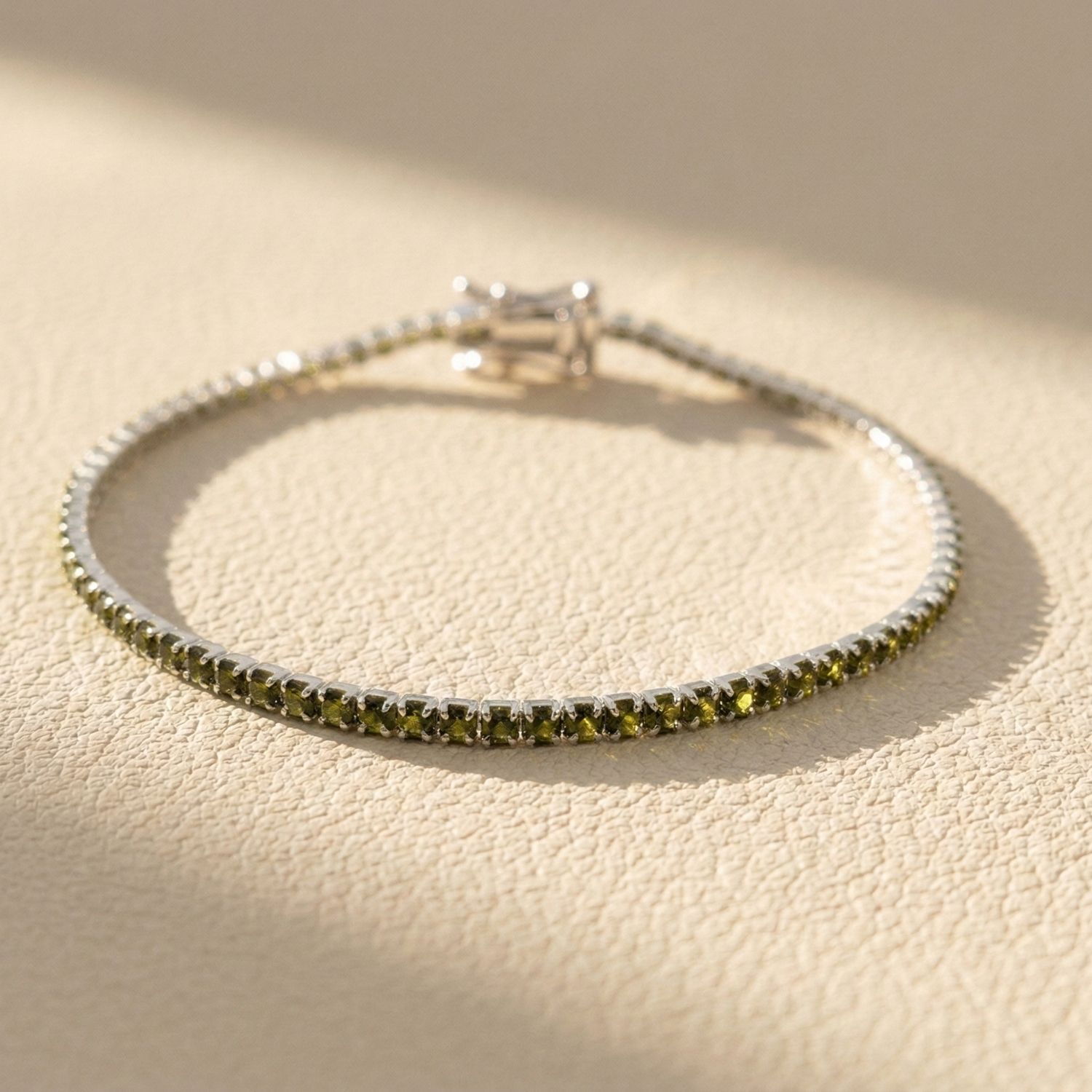 Green Peridot August Birthstone Sterling Silver Tennis Bracelet