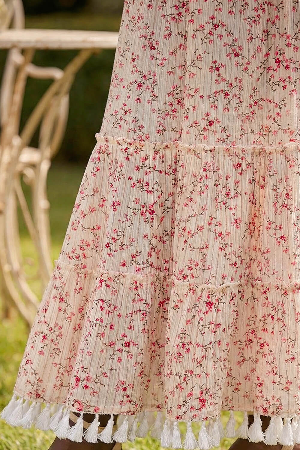 Red Ditsy Floral Print V-Neck Maxi Dress, Image 5 of 4