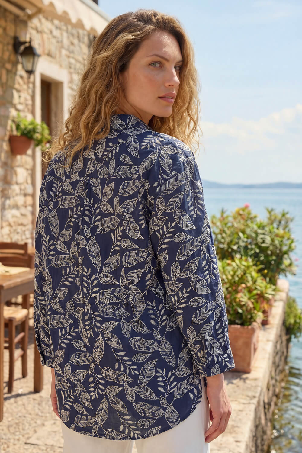 Leaf Embroidered Collared Top, Image 3 of 4