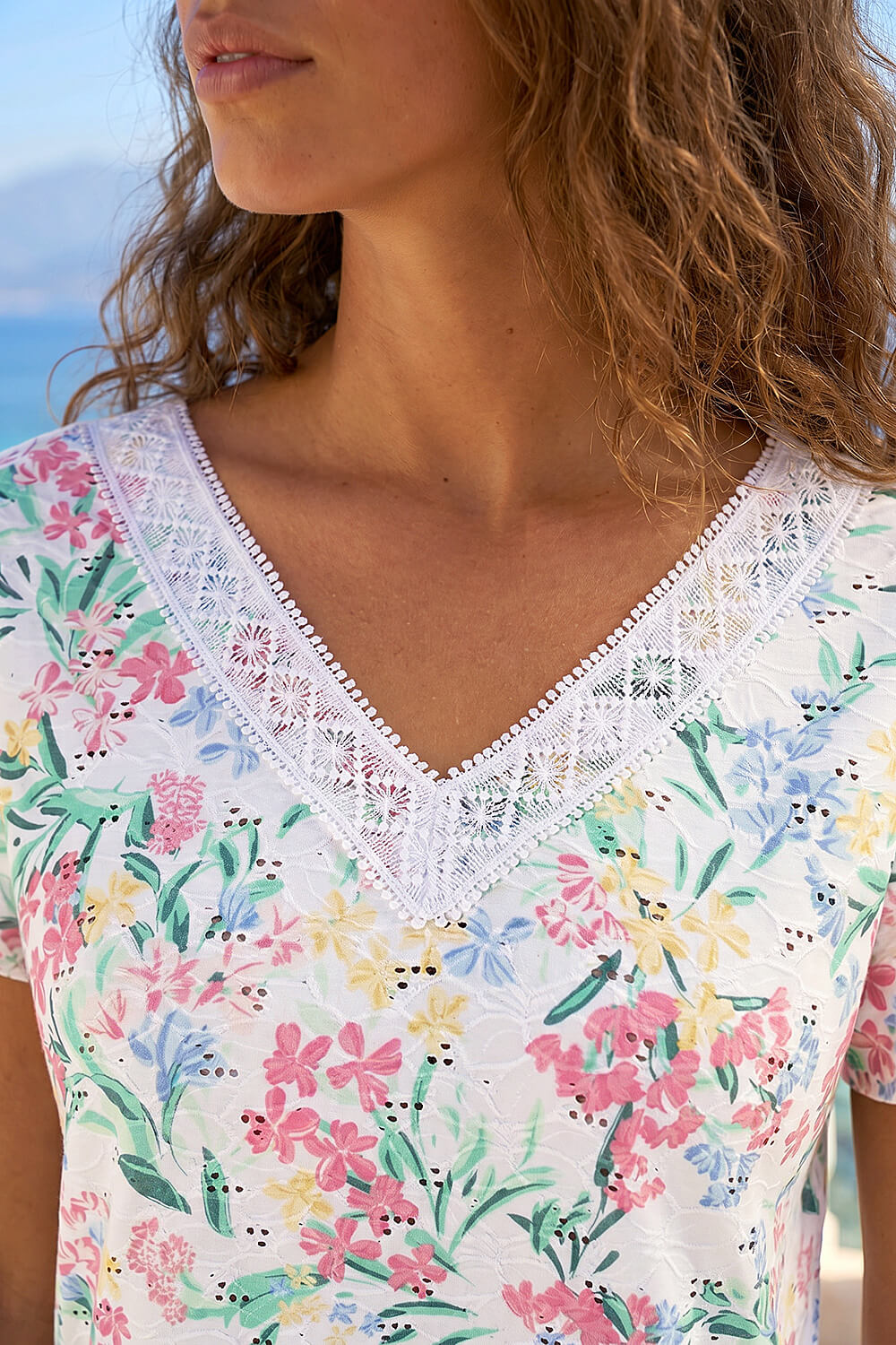 White Floral Lace Textured Top, Image 5 of 4