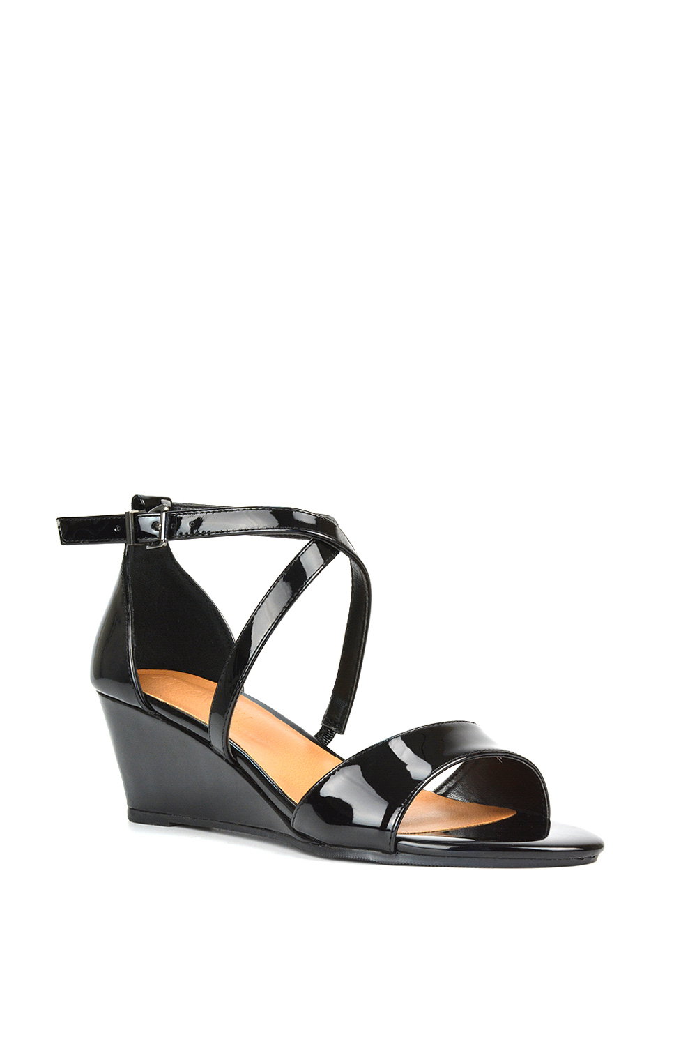 Black 'Kylie' Strappy Sandal Wedge Heels With Ankle Strap, Image 2 of 6