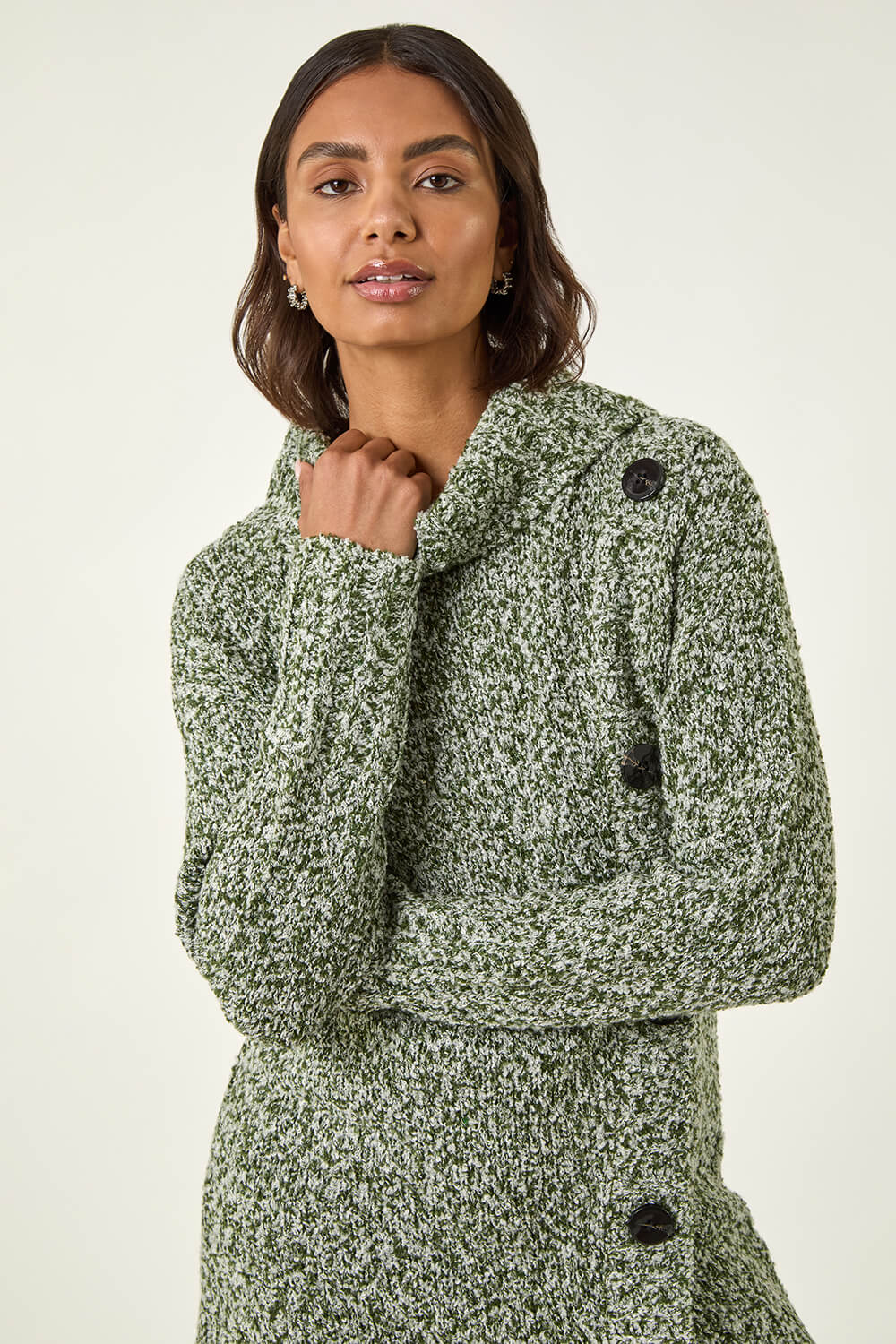 Green Roll Neck Button Detail Jumper, Image 5 of 5