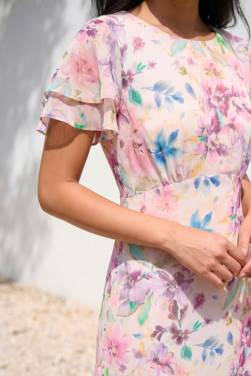 Pink Petite Floral Double Frill Dress, Image 5 of 4