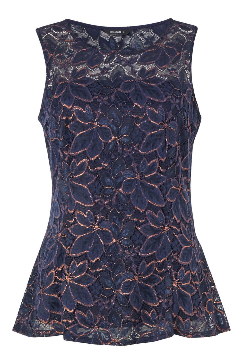 Navy Shimmer Lace Peplum Top, Image 6 of 5