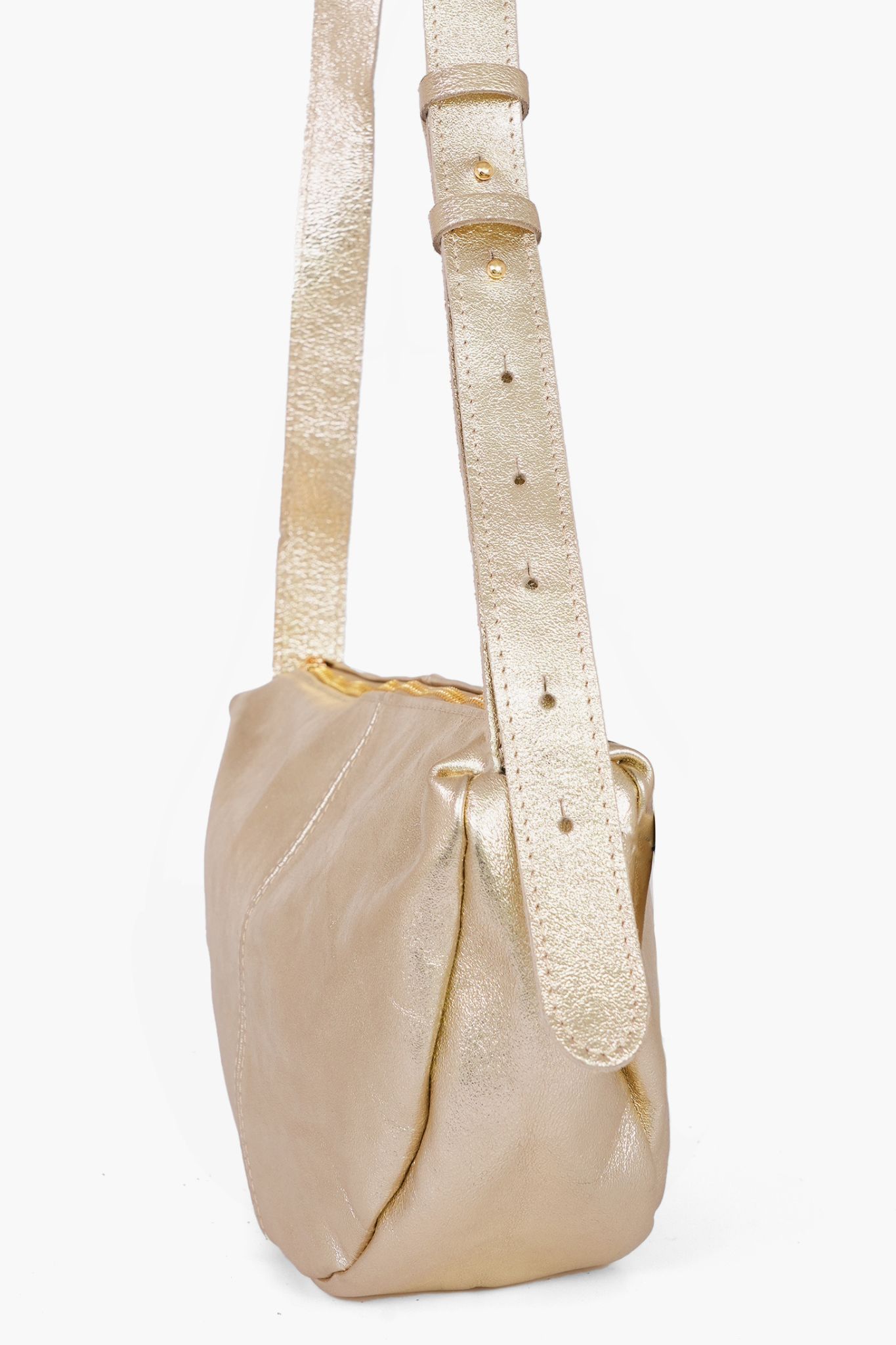 Gold Metallic Leather Half Moon Crossbody Bag, Image 2 of 2