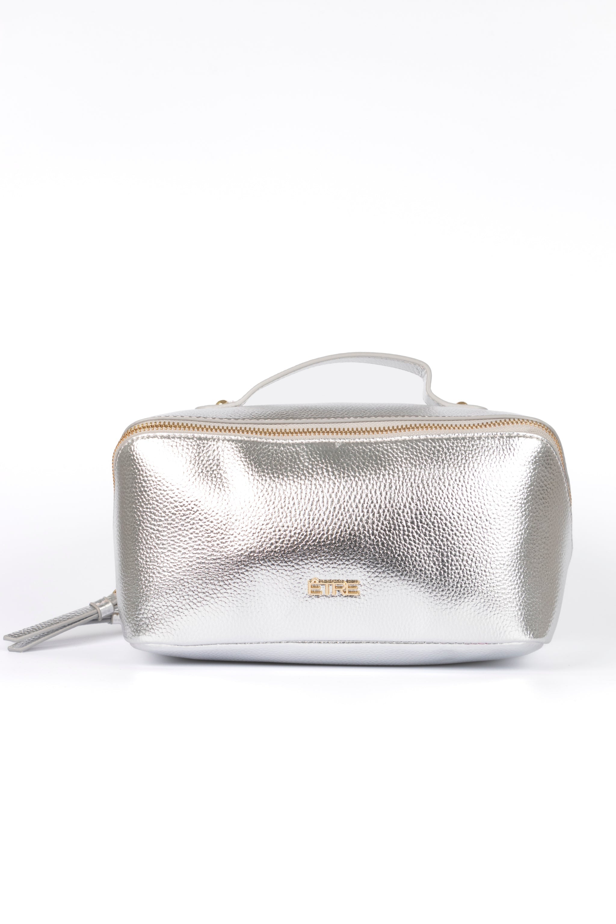 Silver Etre Silver Metallic Faux Leather Vanity Case Makeup Bag, Image 1 of 2