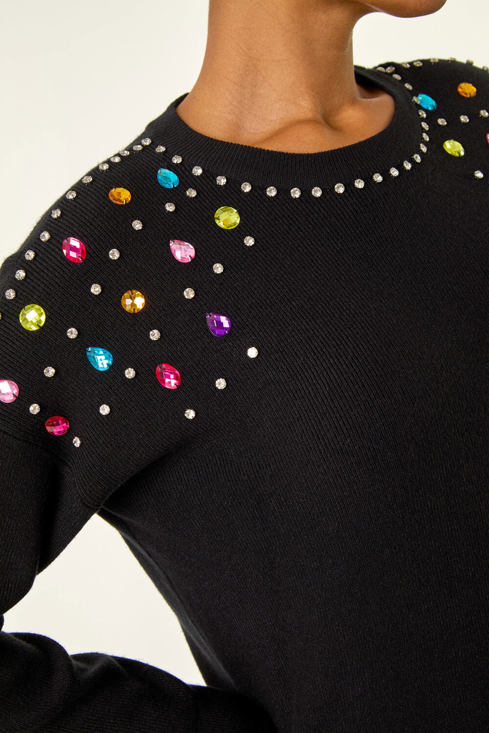 Black Sparkly Shoulder Knit Jumper, Image 7 of 6
