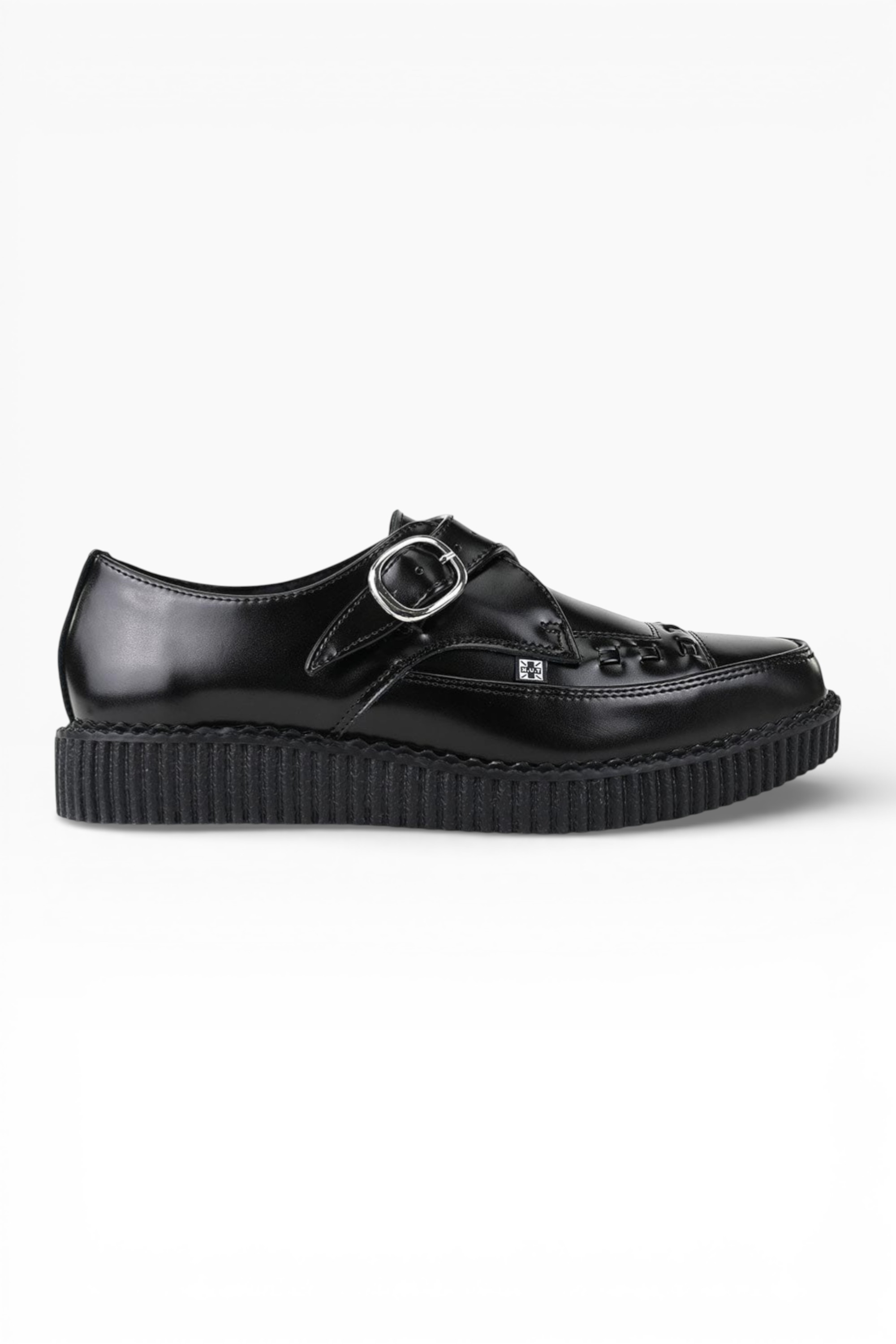 Black TUK Footwear Black Pointed Creeper Leather Monk Shoes, Image 1 of 8