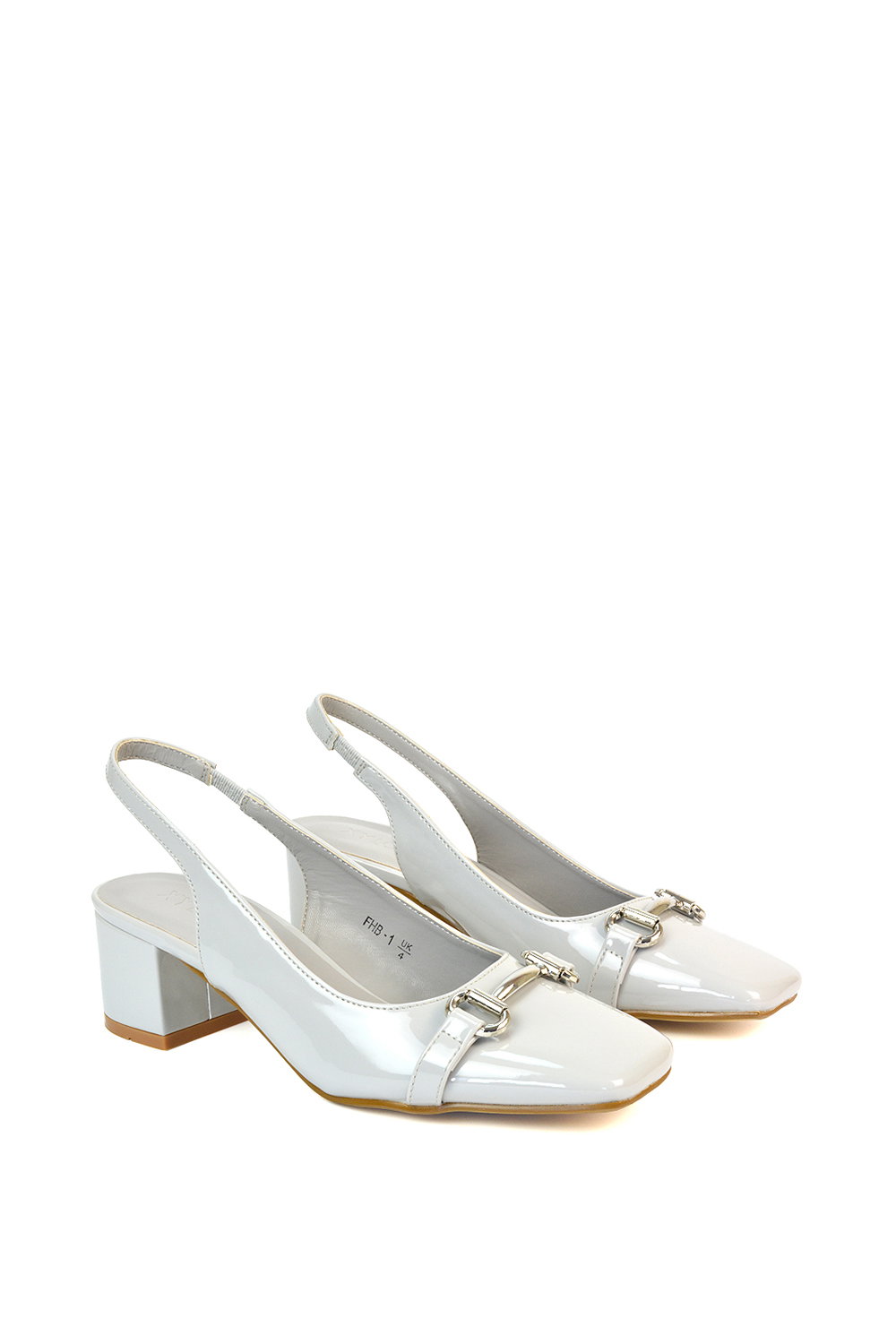 Light Grey XY LONDON Light Grey 'Selena' Slingback Mid Heels With Square Toe, Image 3 of 6
