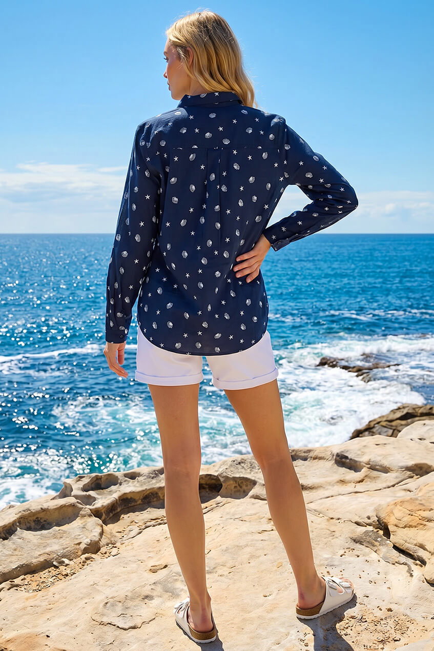 Navy Shell Embroidered Shirt, Image 4 of 4