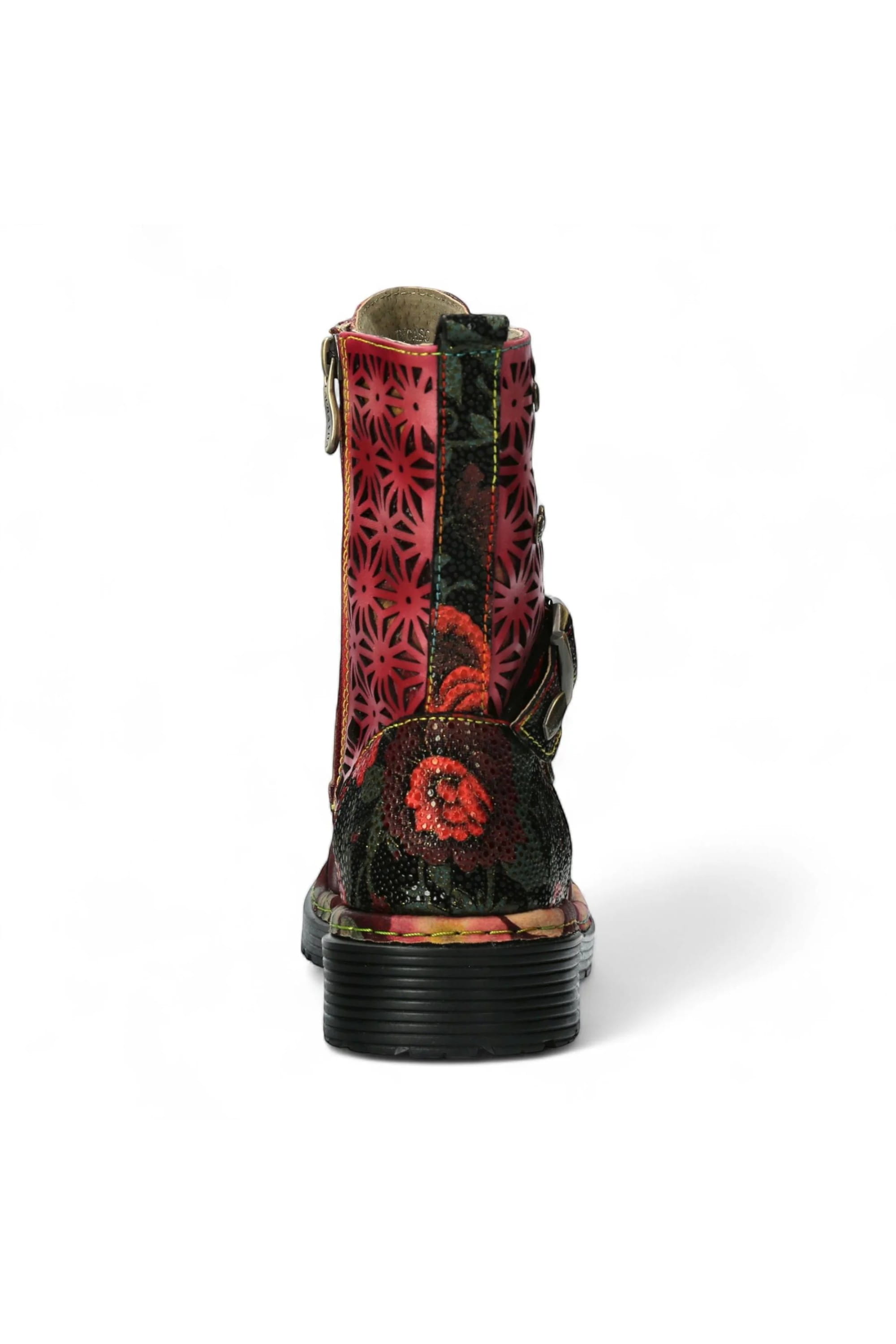 Red Womens Gothic Ankle High Boots-INCAS-036, Image 6 of 7