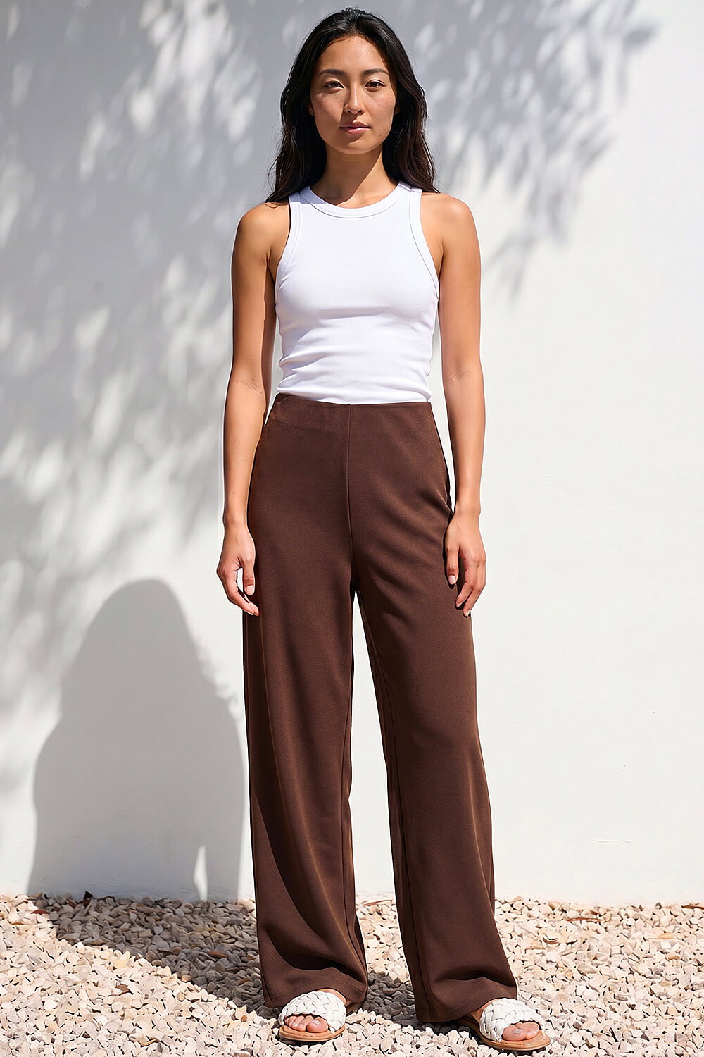 Chocolate Petite Wide Leg Crepe Stretch Trouser, Image 3 of 4