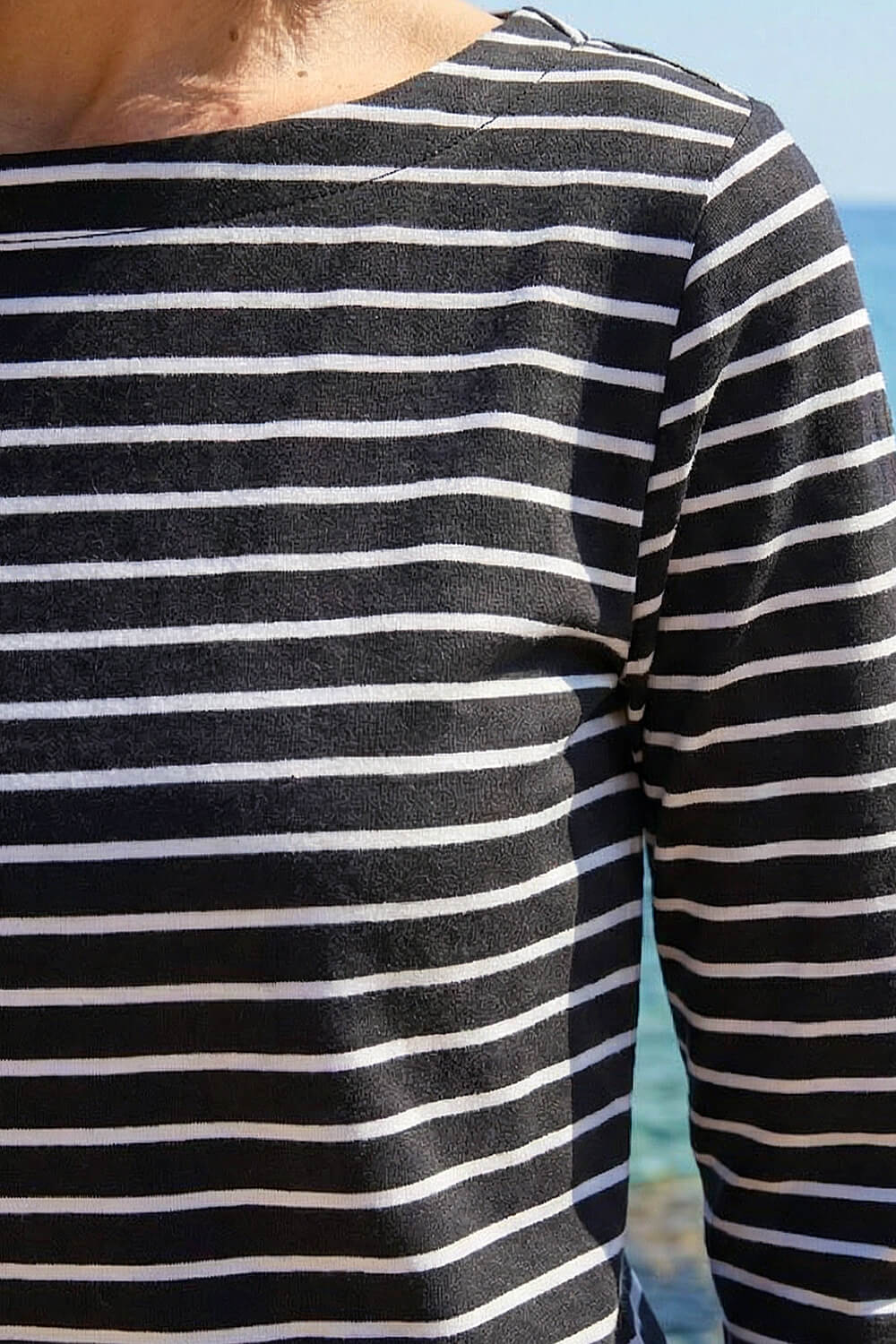 Black Stripe Print Boat Neck Top, Image 5 of 4