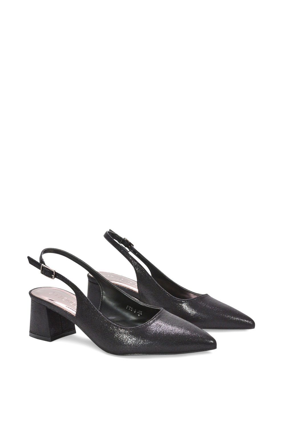 Black 'Virelai' Shimmer Low Block Heels With Slingback, Image 3 of 6