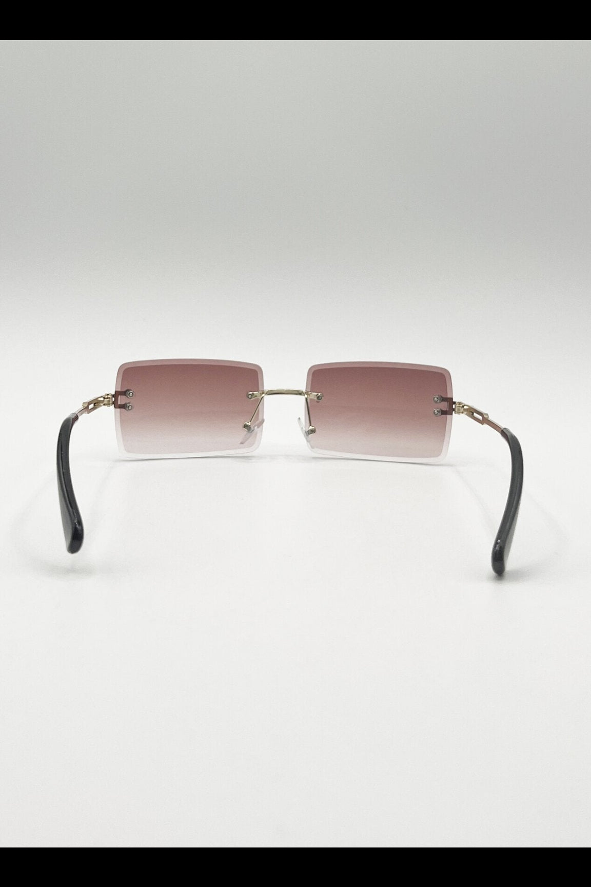 Brown Rimless Rectangle Sunglasses in Brown, Image 6 of 6
