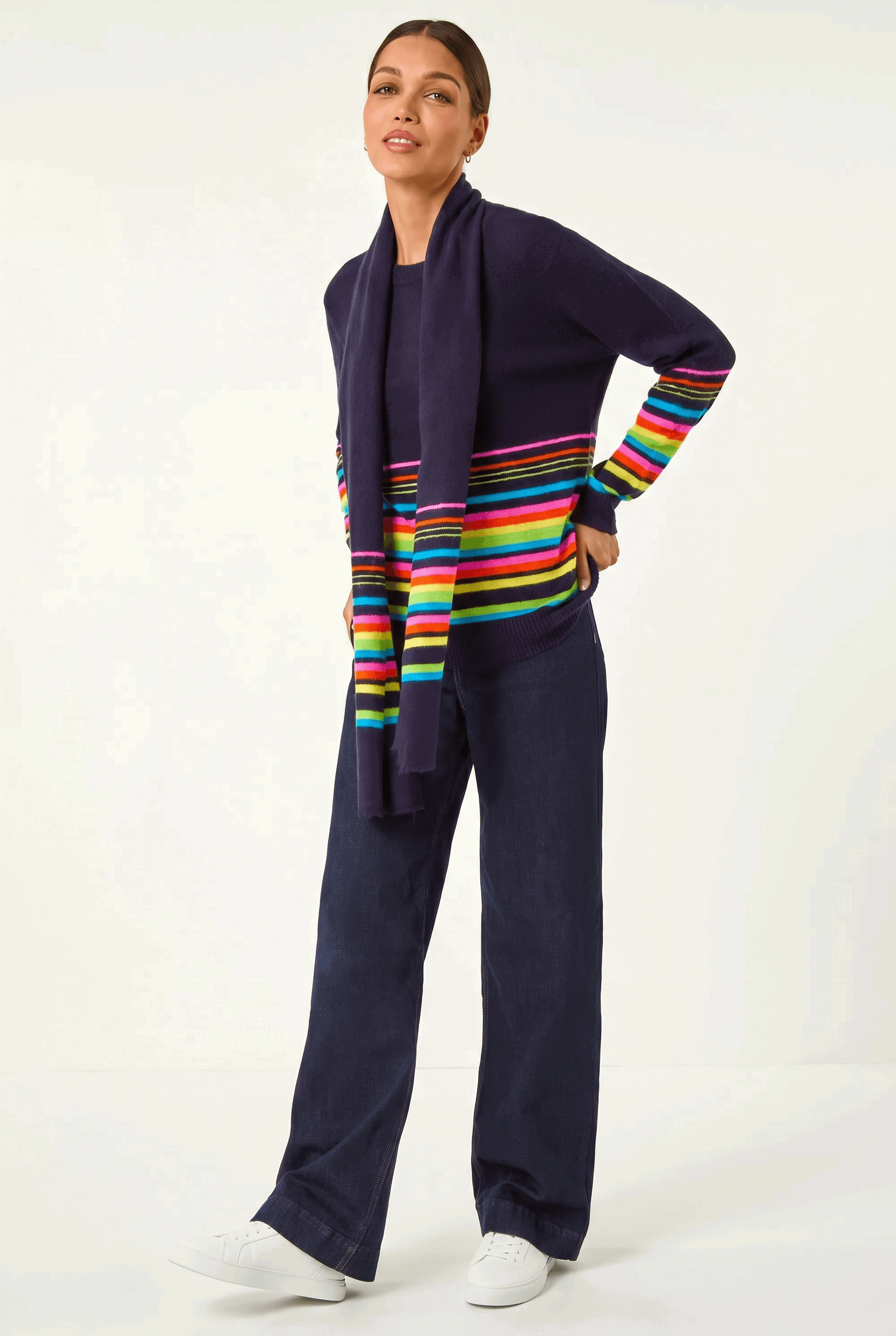 Multi Border Stripe Scarf Knit Jumper, Image 4 of 5