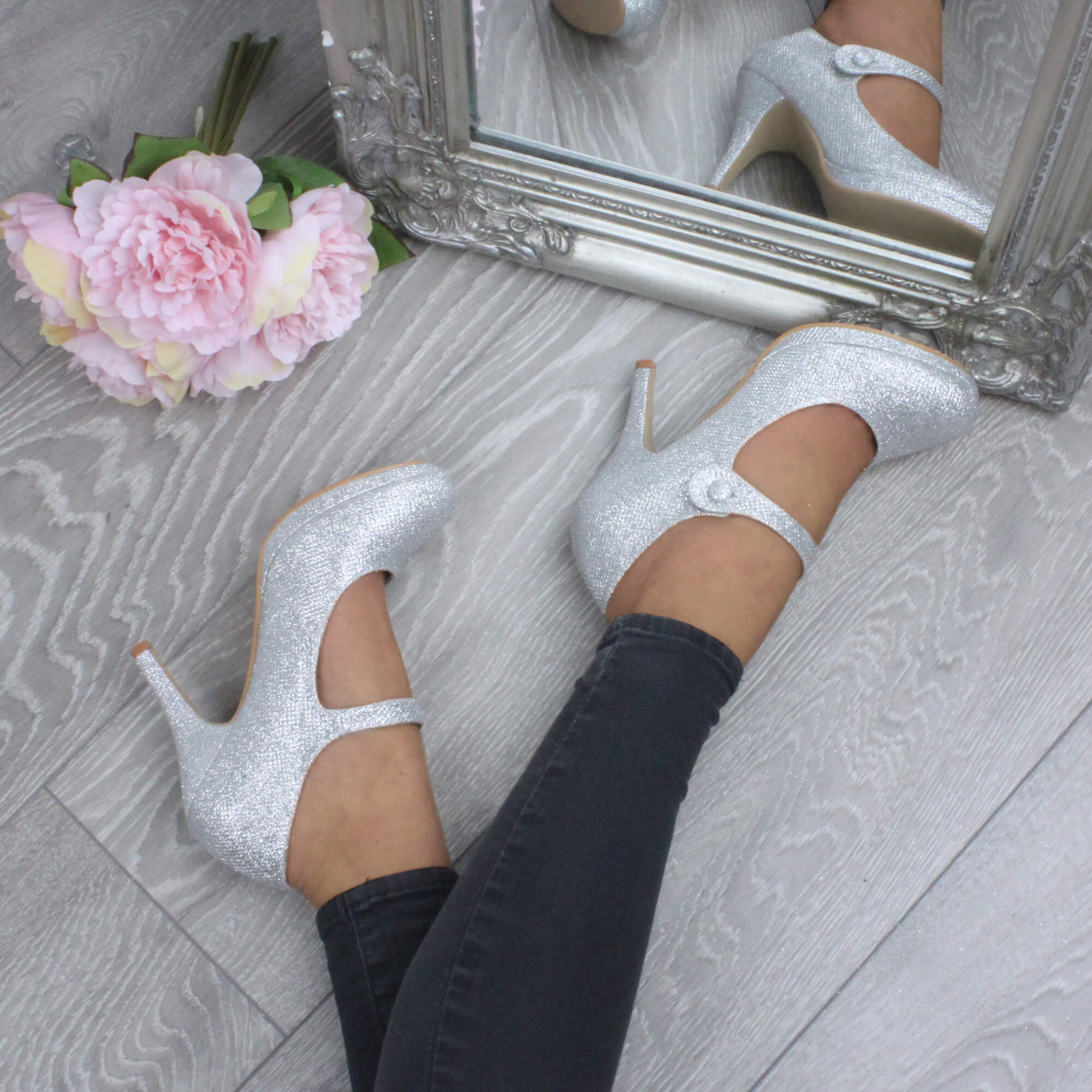 Silver AJVANI Silver High Heel Mary Jane Court Shoes, Image 5 of 6